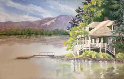 Commissioned painting of a Lake Sunapee cottage