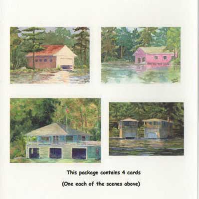 Cards featuring reproductions of Lake Sunapee boathouse paintings by JoAnn Pippin