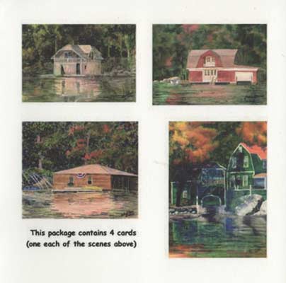 Cards featuring reproductions of Lake Sunapee boathouse paintings by JoAnn Pippin